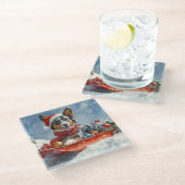 Dessous-de-verre En Verre Kelpie australienne dans Sledge laissez-le neiger  (Incliné)