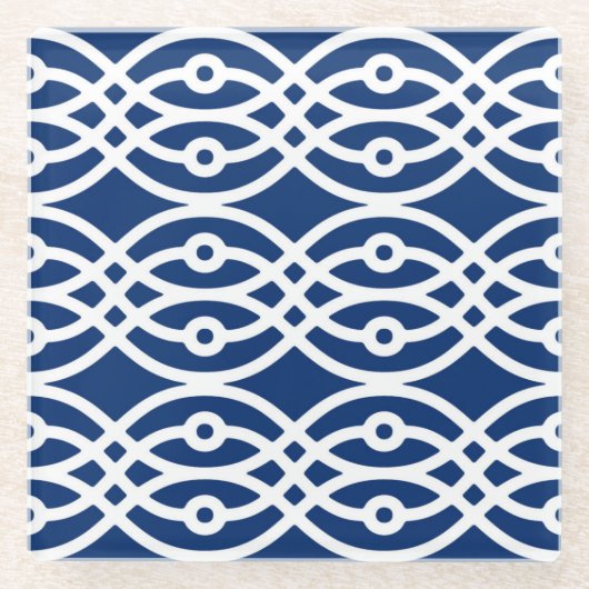 Dessous-de-verre En Verre Kimono, bleu marine et blanc (Devant)