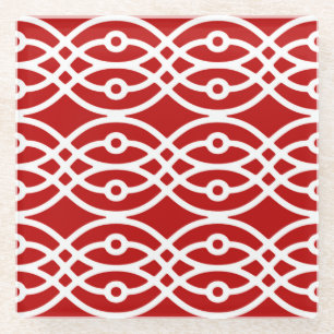 Dessous-de-verre En Verre Kimono imprimé, rouge foncé et blanc