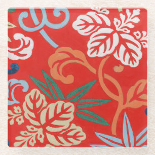 Dessous-de-verre En Verre Kimono japonais hawaïen rouge