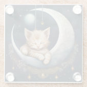 Dessous-de-verre En Verre Kitten Asleep Sur L'Objet Crescent Moon (Dos)