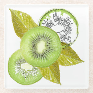 Dessous-de-verre En Verre Kiwi, fruité, vert et blanc, frais, juteux, blanc