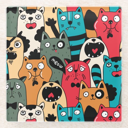 Dessous-de-verre En Verre La foule de chats (Devant)
