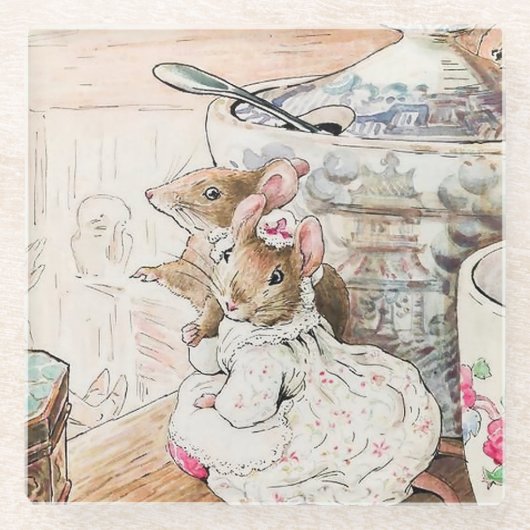 Dessous-de-verre En Verre "La souris écoutée au talon" par Beatrix Potte (Devant)