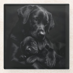 Dessous-de-verre En Verre Labrador noir, Parent & Enfant : Étreinte d'amour