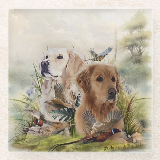 Dessous-de-verre En Verre Labrador Retrivers avec faisan, Art (Devant)