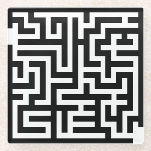 Dessous-de-verre En Verre Labyrinthe noir et blanc (Devant)