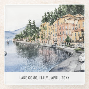 Dessous-de-verre En Verre Lac de Côme Nord de l'Italie Aquarelle Voyage ital