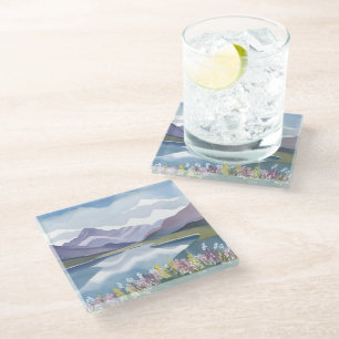 Dessous-de-verre En Verre Lac de montagne   Paysage aquarelle florale
