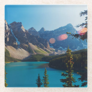 Dessous-de-verre En Verre Lac moraine du coucher du soleil d'été, Canada