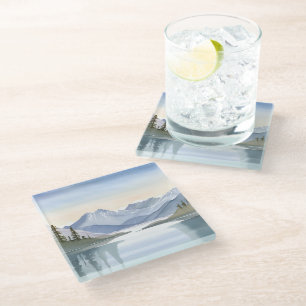 Dessous-de-verre En Verre Lac Tahoe Paysage de montagne à l'aquarelle