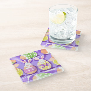 Dessous-de-verre En Verre lapin avec oeufs de pâques