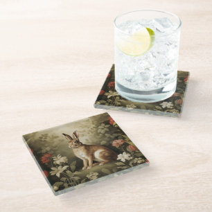 Dessous-de-verre En Verre Lapin de forêt vintage dans une forêt florale