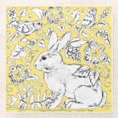 Dessous-de-verre En Verre Lapin mignon dessin sur Jaune, Flore d'oiseaux (Devant)