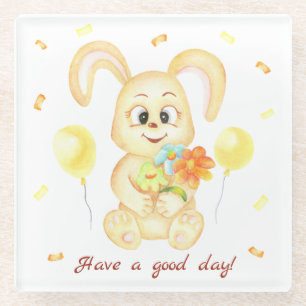 Dessous-de-verre En Verre Lapin mignon pour une affiche d'humeur positive