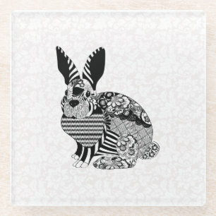 Dessous-de-verre En Verre Lapin Sur Damas