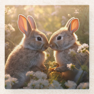 Dessous-de-verre En Verre Lapins Adorables dans la Prairie de Printemps Desi