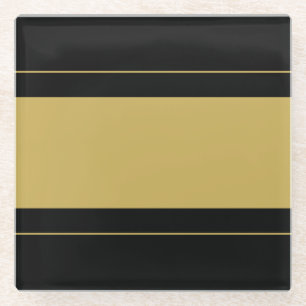 Dessous-de-verre En Verre Large Sporty Golden Tan Racing Stripes Sur Noir