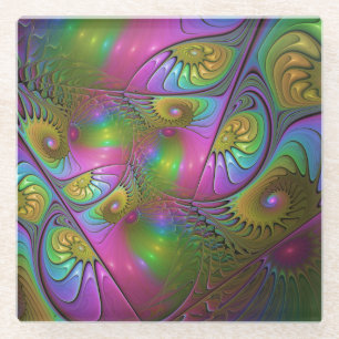 Dessous-de-verre En Verre L'art fractal abstrait trippy lumineux coloré