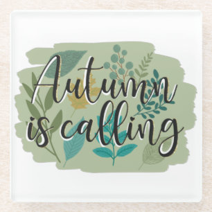 Dessous-de-verre En Verre L'automne appelle - Feuilles d'automne sur fond ve