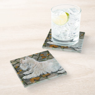 Dessous-de-verre En Verre L'automne laisse Westie sur Patio