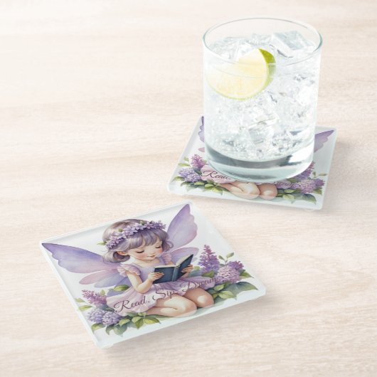 Dessous-de-verre En Verre Lavande Aquarelle Lavande Lecture (Incliné)