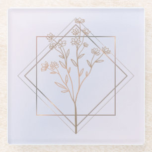 Dessous-de-verre En Verre Lavande gris avec design floral doré