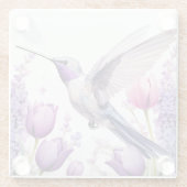 Dessous-de-verre En Verre Lavender Hummingbird surrounded by flowers (Dos)