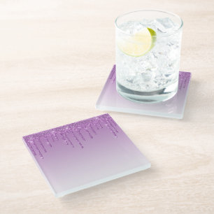 Dessous-de-verre En Verre Lavender Purple Dripping Glitter