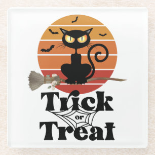 Dessous-de-verre En Verre L'aventure Trick or Treat de la chatte sorcière