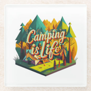 Dessous-de-verre En Verre Le camping est la vie