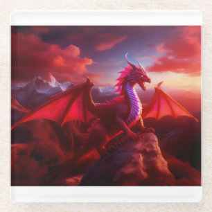 Dessous-de-verre En Verre Le Dragon Rouge Perce Sur Craggy Mountain Peak