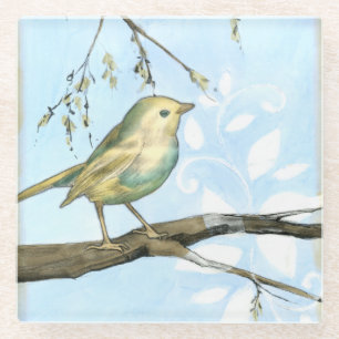 Dessous-de-verre En Verre Le petit oiseau jaune était perché sur une branche