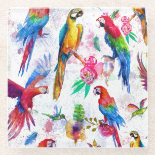 Dessous-de-verre En Verre Le style d'aquarelle Parrots 2