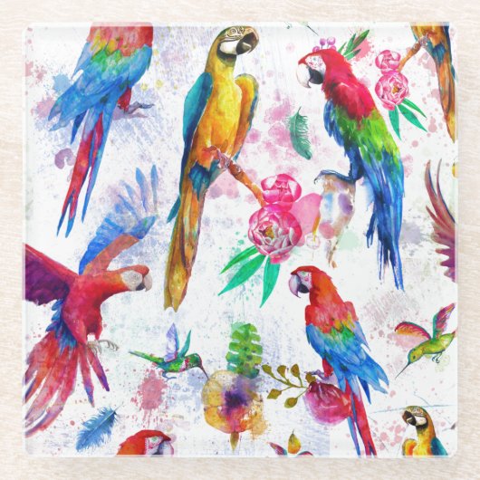 Dessous-de-verre En Verre Le style d'aquarelle Parrots 2 (Devant)