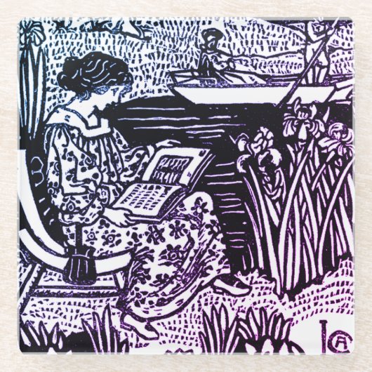 Dessous-de-verre En Verre Lecture Art Nouveau Femme (Devant)