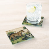 Dessous-de-verre En Verre Leopard médiéval avec cascade Nature Art (Incliné)