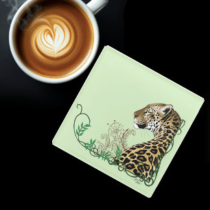 Dessous-de-verre En Verre Leopard Wild Cat Green Henna