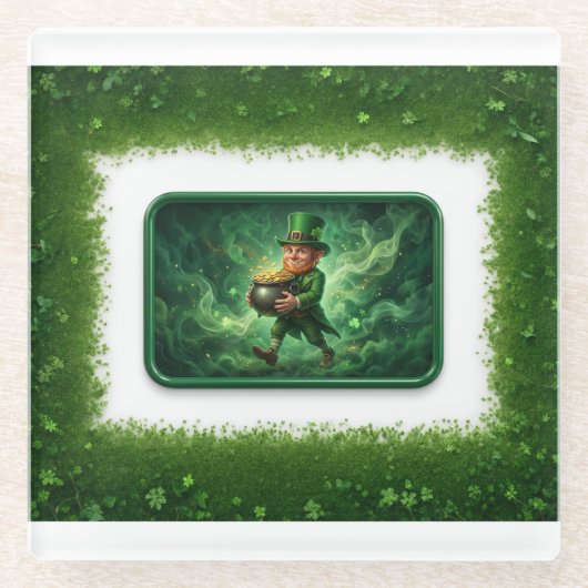 Dessous-de-verre En Verre Leprechaun Carrying Pot Of Gold (Devant)