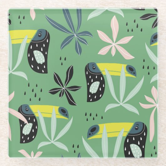 Dessous-de-verre En Verre Les animaux de la jungle, les éléments tropicaux,  (Devant)