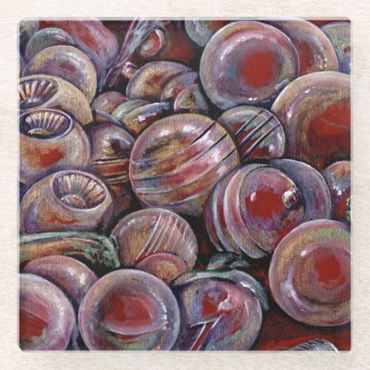 Dessous-de-verre En Verre Les balles de Noël rouges (Devant)