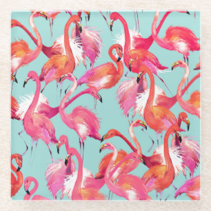 Dessous-de-verre En Verre Les Flamants roses d'aquarelle ont recueilli 2