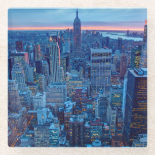 Dessous-de-verre En Verre Les gratte-ciel de Manhattan sont allumés
