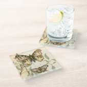 Dessous-de-verre En Verre Les papillons Tandem sur les Feuilles verts (Incliné)