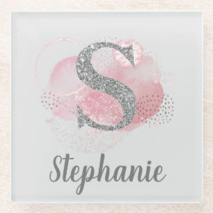 Dessous-de-verre En Verre LETTRE Aquarelle Abstraite & Parties scintillant S