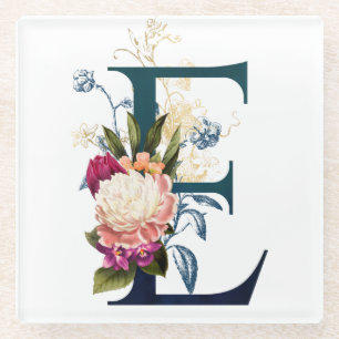 Dessous-de-verre En Verre Lettre E monogramme florale fantaisie