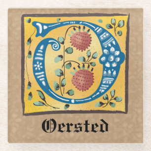 Dessous-de-verre En Verre LETTRE Florale Médiévale ÉCLAIRÉE O MONO