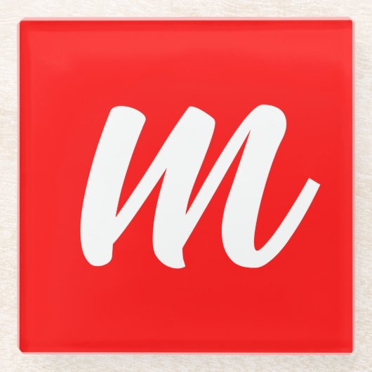 Dessous-de-verre En Verre LETTRE INITIALE CalliGRAPHIQUE BLANCHE ROUGE (Devant)