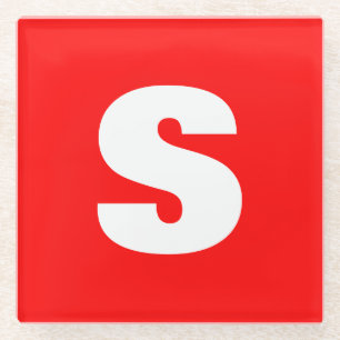 Dessous-de-verre En Verre Lettre initiale Monogramme Style moderne Rouge Bla