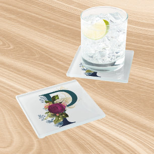 Dessous-de-verre En Verre LETTRE MONOGRAPHIQUE Florale P